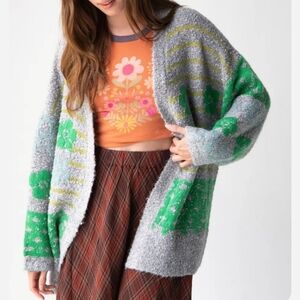 NATURAL LIFE Gray and Green Cardigan
